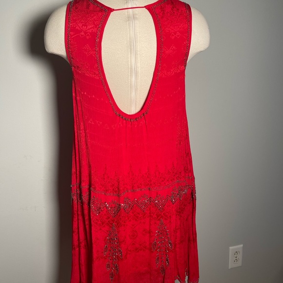 Free people red beaded open back dress / holiday size small - Picture 6 of 8